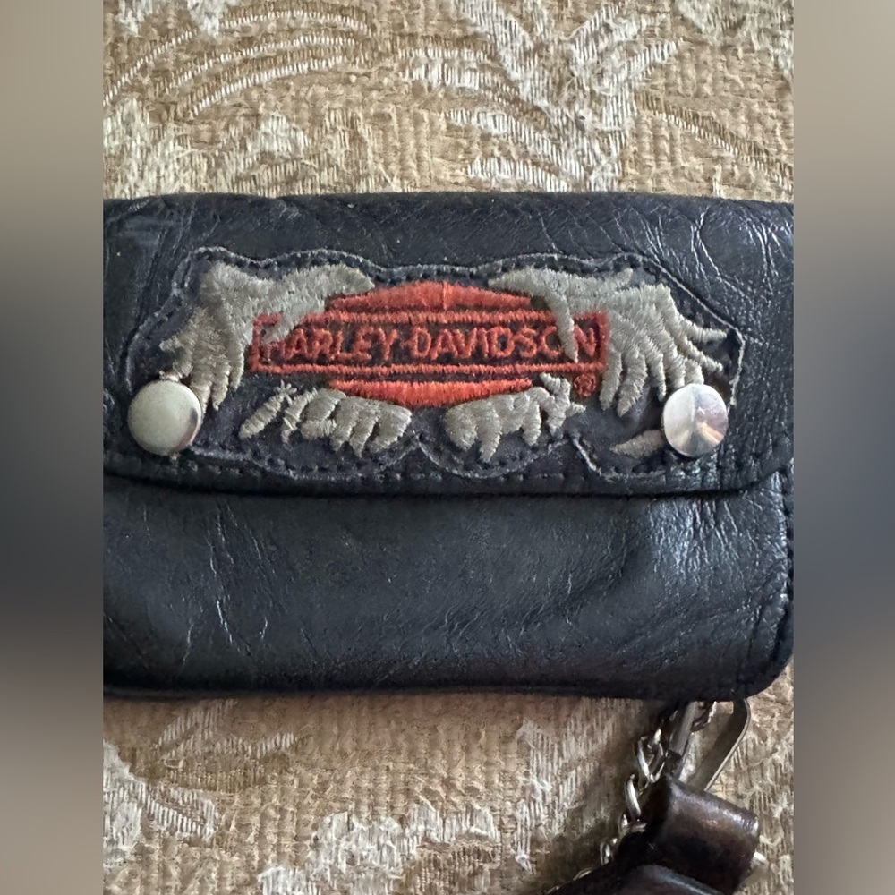 Harley-Davidson Leather Keychain with Silver Accent